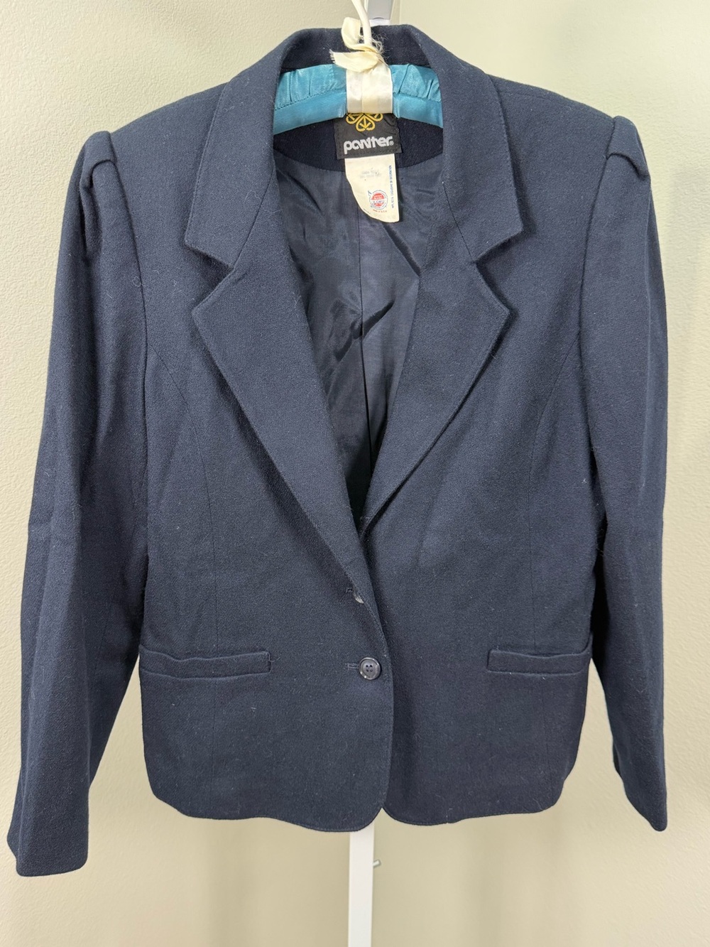 VTG 80s Pantter Dark Navy Wool Blazer Structured Shoulder Union Made USA